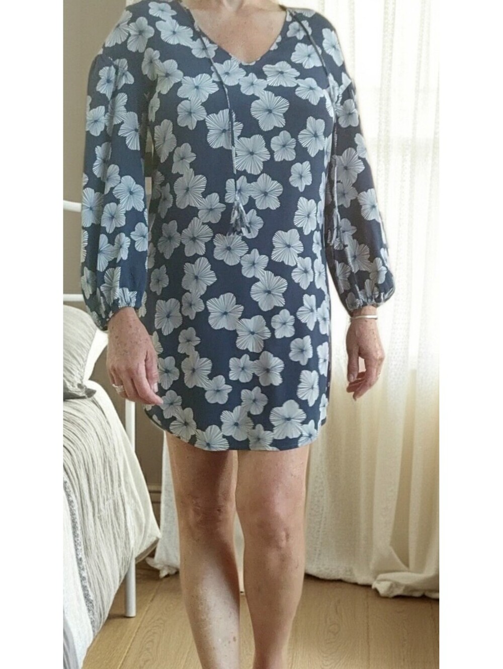 Blue Floral Long Sleeve Mini Dress Sz M